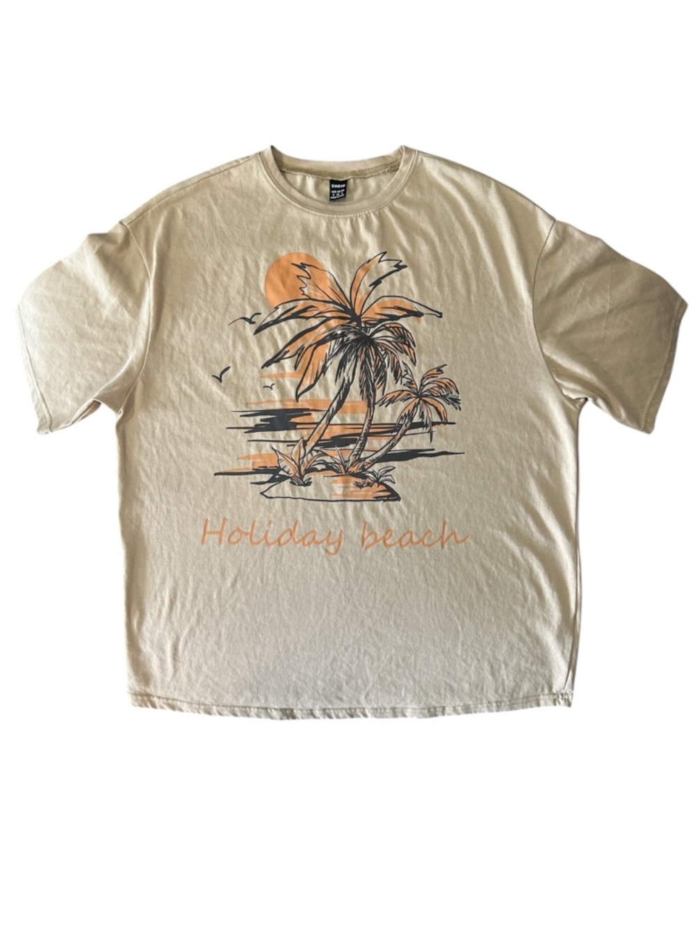 SHEIN Holiday Beach Palm Graphic Tee - Beige/Peach size S oversized